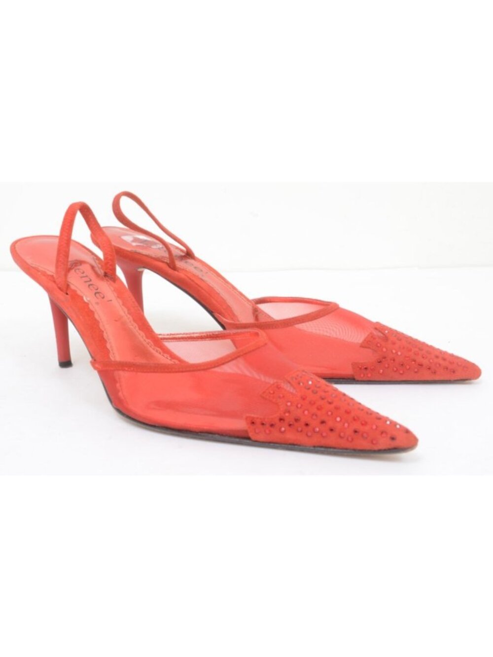 J. Renee Women's 10 Red Sparkling Clear Mesh Rhinestone Slingback Formal Heels